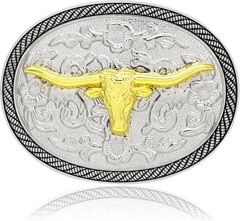 RechicGu Belt Buckles Men Western Cowboy Rodeo Silver Belt Buckle Bull Horse Cross Design Novelty Gift for Son Dad Husband in Kuwait