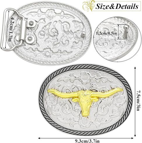 RechicGu Belt Buckles Men Western Cowboy Rodeo Silver Belt Buckle Bull Horse Cross Design Novelty Gift for Son Dad Husband in Kuwait