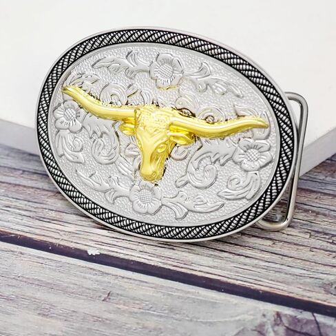 RechicGu Belt Buckles Men Western Cowboy Rodeo Silver Belt Buckle Bull Horse Cross Design Novelty Gift for Son Dad Husband in Kuwait