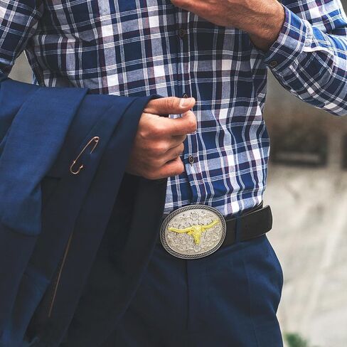 RechicGu Belt Buckles Men Western Cowboy Rodeo Silver Belt Buckle Bull Horse Cross Design Novelty Gift for Son Dad Husband in Kuwait