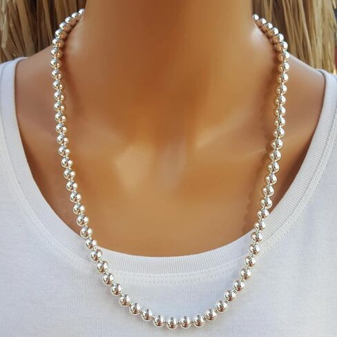 ARGENTO REALE 925 Sterling Silver Italian Handmade 4MM-10MM Bead Ball Chain Bracelet and Necklace for Women, Silver Bead Bracelet, Womens Silver Bracelets in Kuwait