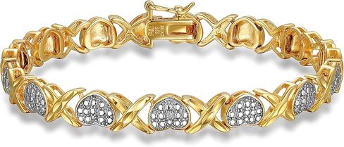 18K Yellow Gold Plated 925 Sterling Silver Two-Tone Diamond Accent and Illusion XO Heart Tennis Bracelet or Pendant Necklace in Saudi Arabia