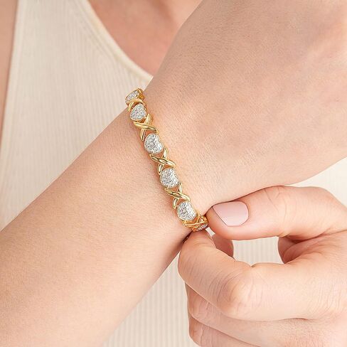 18K Yellow Gold Plated 925 Sterling Silver Two-Tone Diamond Accent and Illusion XO Heart Tennis Bracelet or Pendant Necklace in Saudi Arabia
