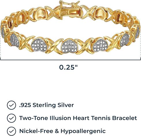 18K Yellow Gold Plated 925 Sterling Silver Two-Tone Diamond Accent and Illusion XO Heart Tennis Bracelet or Pendant Necklace in Saudi Arabia