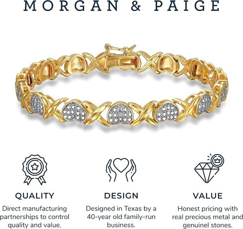 18K Yellow Gold Plated 925 Sterling Silver Two-Tone Diamond Accent and Illusion XO Heart Tennis Bracelet or Pendant Necklace in Saudi Arabia