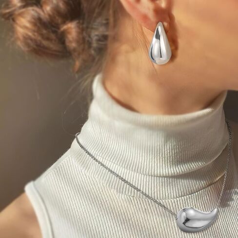 Emibele مكتنزة انخفاض الأقراط Waterdrop قلادة أقراط مجموعة المجوهرات، خفيفة الوزن دمعة لذيذ أقراط قلادة قلادة مجموعة مجوهرات للنساء الفتيات in Kuwait