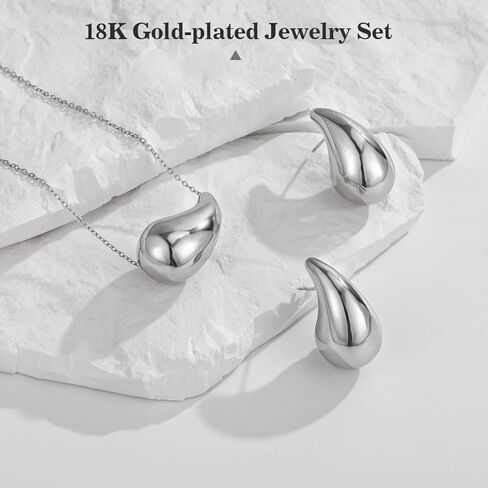 Emibele مكتنزة انخفاض الأقراط Waterdrop قلادة أقراط مجموعة المجوهرات، خفيفة الوزن دمعة لذيذ أقراط قلادة قلادة مجموعة مجوهرات للنساء الفتيات in Kuwait