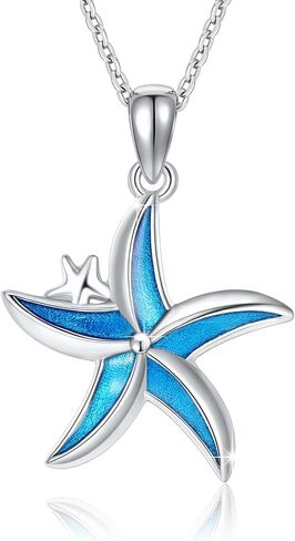 كونبو قلادة من الفضة الاسترليني عيار 925 بتصميم نجم البحر الازرق بتصميم نجم البحر وشاطئ هاواي، هدايا مجوهرات للنساء والبنات والام وعيد الميلاد، بدون احجار كريمة in Kuwait