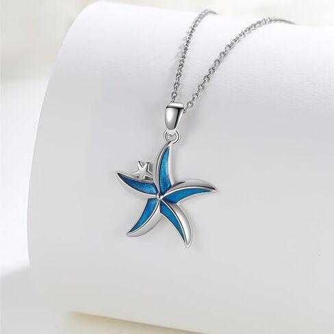 كونبو قلادة من الفضة الاسترليني عيار 925 بتصميم نجم البحر الازرق بتصميم نجم البحر وشاطئ هاواي، هدايا مجوهرات للنساء والبنات والام وعيد الميلاد، بدون احجار كريمة in Kuwait