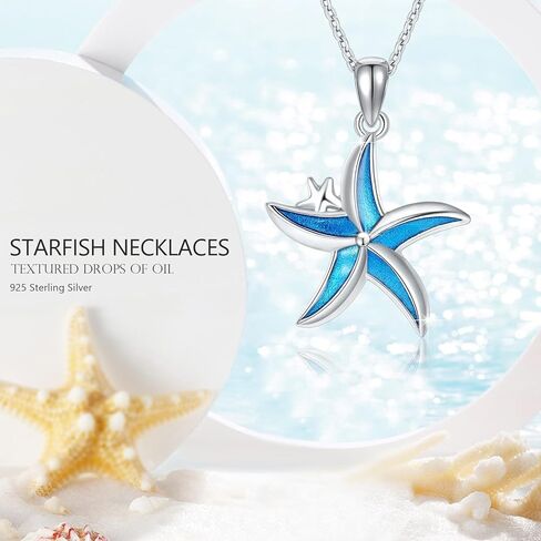كونبو قلادة من الفضة الاسترليني عيار 925 بتصميم نجم البحر الازرق بتصميم نجم البحر وشاطئ هاواي، هدايا مجوهرات للنساء والبنات والام وعيد الميلاد، بدون احجار كريمة in Kuwait