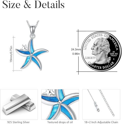 كونبو قلادة من الفضة الاسترليني عيار 925 بتصميم نجم البحر الازرق بتصميم نجم البحر وشاطئ هاواي، هدايا مجوهرات للنساء والبنات والام وعيد الميلاد، بدون احجار كريمة in Kuwait