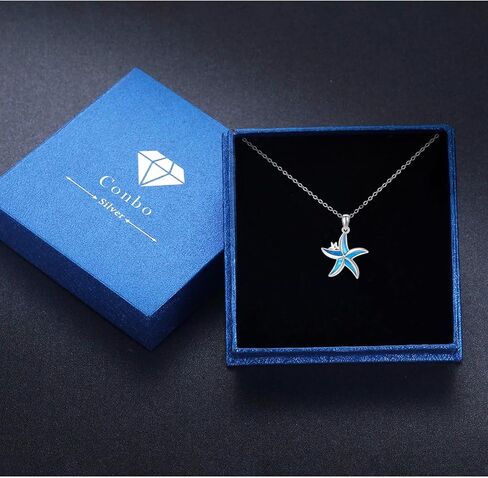 كونبو قلادة من الفضة الاسترليني عيار 925 بتصميم نجم البحر الازرق بتصميم نجم البحر وشاطئ هاواي، هدايا مجوهرات للنساء والبنات والام وعيد الميلاد، بدون احجار كريمة in Kuwait