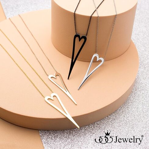 555Jewelry قلادة قلب طويلة ممتدة من الفولاذ المقاوم للصدأ للنساء والفتيات in Saudi Arabia