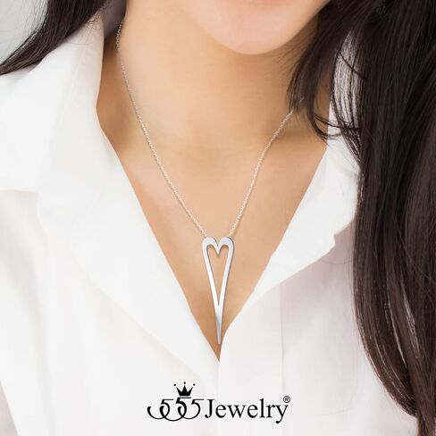 555Jewelry قلادة قلب طويلة ممتدة من الفولاذ المقاوم للصدأ للنساء والفتيات in Saudi Arabia