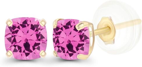Solid 925 Sterling Silver Gold Plated 4mm Cushion Cut Genuine Birthstone Stud Earrings For Women | Natural or Created Hypoallergenic Gemstone Stud Earrings in Saudi Arabia