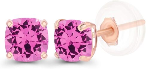 Solid 925 Sterling Silver Gold Plated 4mm Cushion Cut Genuine Birthstone Stud Earrings For Women | Natural or Created Hypoallergenic Gemstone Stud Earrings in Saudi Arabia