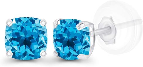 Solid 925 Sterling Silver Gold Plated 4mm Cushion Cut Genuine Birthstone Stud Earrings For Women | Natural or Created Hypoallergenic Gemstone Stud Earrings in Saudi Arabia