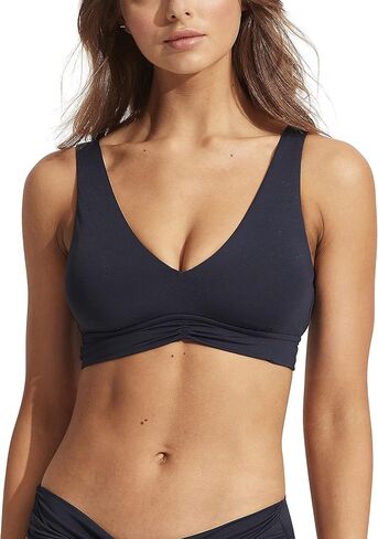 Seafolly Women's Standard V Neck Crop Bikini Top Swimsuit, Eco Collective True Navy, 6 in Saudi Arabia
