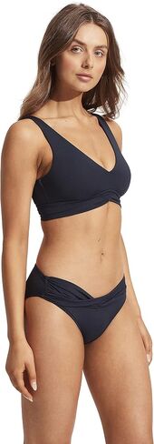 Seafolly Women's Standard V Neck Crop Bikini Top Swimsuit, Eco Collective True Navy, 6 in Saudi Arabia