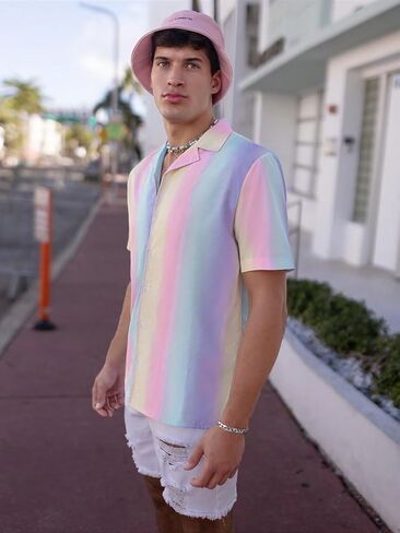 OYOANGLE Men's Colorblock Button Down Short Sleeve Lapel Collared Party Shirt Tops in Saudi Arabia