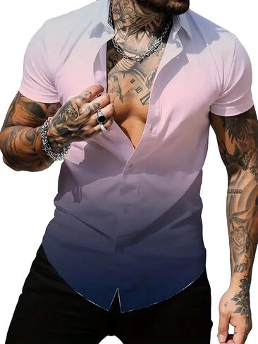 OYOANGLE Men's Colorblock Button Down Short Sleeve Lapel Collared Party Shirt Tops in Saudi Arabia