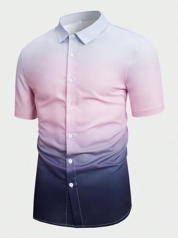 OYOANGLE Men's Colorblock Button Down Short Sleeve Lapel Collared Party Shirt Tops in Saudi Arabia