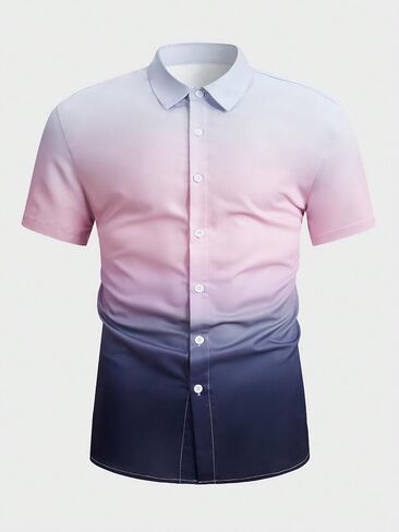 OYOANGLE Men's Colorblock Button Down Short Sleeve Lapel Collared Party Shirt Tops in Saudi Arabia