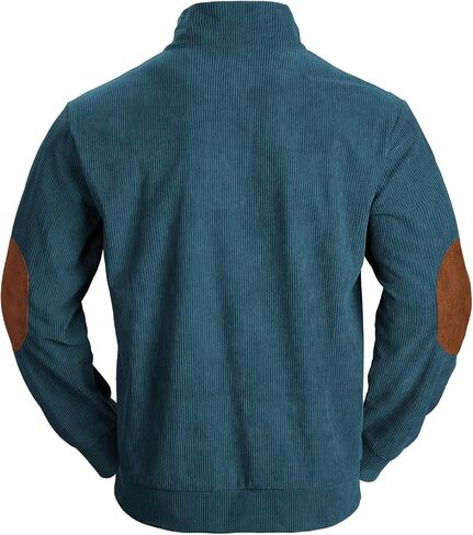 Mens Corduroy Shirt Lapel Collar Casual Henley Pullover Long Sleeve Polo Sweatshirt Thermal with Elbow Patches in Saudi Arabia