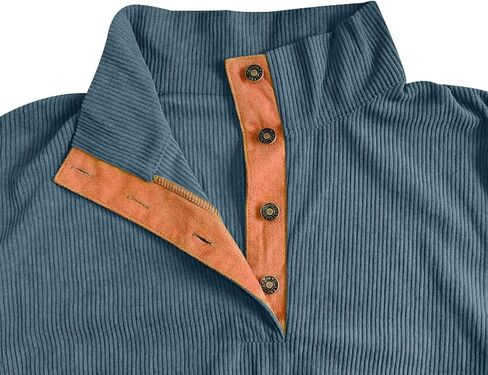 Mens Corduroy Shirt Lapel Collar Casual Henley Pullover Long Sleeve Polo Sweatshirt Thermal with Elbow Patches in Saudi Arabia