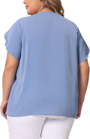 Agnes Orinda Plus Size Tops for Women Work Office Round Neck Pleated Top Tulip Sleeves Blouse 2023 in Saudi Arabia