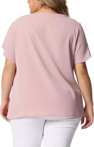 Agnes Orinda Plus Size Tops for Women Work Office Round Neck Pleated Top Tulip Sleeves Blouse 2023 in Saudi Arabia