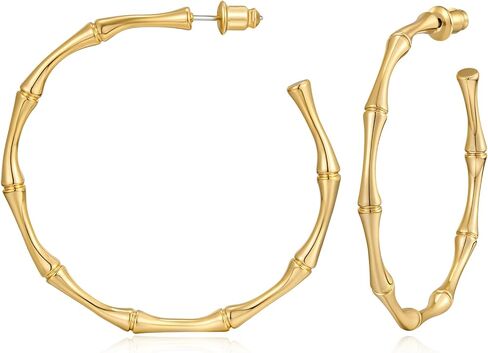 هيسويل اقراط حلقية ذهبية رفيعة للنساء، اقراط حلقية ذهبية من الخيزران للنساء، هدية مجوهرات بسيطة in Kuwait