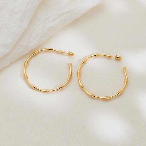 هيسويل اقراط حلقية ذهبية رفيعة للنساء، اقراط حلقية ذهبية من الخيزران للنساء، هدية مجوهرات بسيطة in Kuwait