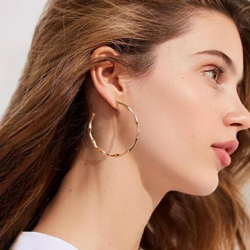 هيسويل اقراط حلقية ذهبية رفيعة للنساء، اقراط حلقية ذهبية من الخيزران للنساء، هدية مجوهرات بسيطة in Kuwait