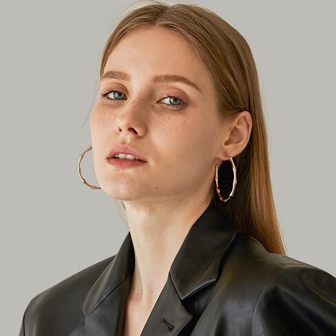 هيسويل اقراط حلقية ذهبية رفيعة للنساء، اقراط حلقية ذهبية من الخيزران للنساء، هدية مجوهرات بسيطة in Kuwait