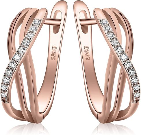 JewelryPalace أقراط دائرية مكعبة الزركونيا الكريول للنساء، عقدة الحب 925 من الفضة الإسترلينية عيار 14 قيراط أقراط هاجي مطلية بالذهب الأبيض والأصفر الوردي للفتيات، مجموعات مجوهرات ألماس مقلدة in Kuwait