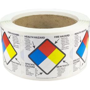 Right to Know Labels Health Fire Reactivity Specific Hazard 2 x 2 Inch Square 500 Adhesive Stickers
