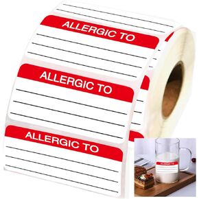 Allergic to Stickers Medical Labels for Allergy Warnings - Fluorescent Red Allergen Warning Stickers Food Rotation Labels Adhesive Allergies Stickers for Grocery Stores, Food Packaging 300 Pcs