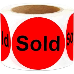 Round Sold Stickers 2" Fluorescent Red Sold Labels-Sold Point of Sale Pricing Inventory Control Lables for Retail Store Yard Sale 500/Roll Retail Clearance Stickers for Realtors Office Products