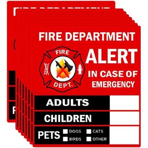 Emergency Alert People and Pet Finder Sticker/Decal - Adults, Children and Pets, 4X4.5 inch Fire Department and Rescue Safety Alert Decal for Window and Door Application (8 Pack)