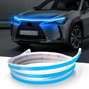 Car Hood LED Strip Lights 70IN Dynamic Exterior Car LED Light Flexible Headlight Waterproof RGB Hood Glow Light 12V Daytime Running Lights for Cars, SUVs, Trucks(Blue)