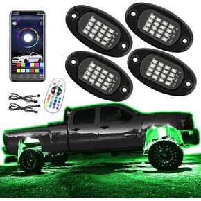 ROCCS 8 Pods RGB LED أضواء الصخور، مقاوم للماء تحت الجسم توهج ضوء مصباح الحاجز مجموعة الصخور للطرق الوعرة سيارة شاحنة ATV UTV SUV دراجة نارية