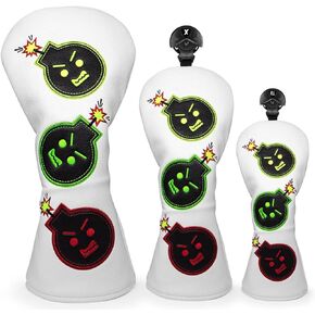 Golf Headcovers Golf Driver Head Cover Embroidery Bombs Premium Leather Driver Fairway(FW) Wood Hybrid(UT) with Number Tags Fits Most of Golf Woods