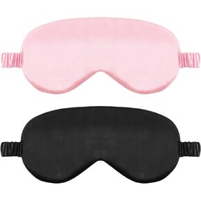 2 Pack Sleep Mask Silk Eye Mask Cover for Sleeping, Soft Satin Blindfold with Elastic Strap, Comfortable Night Sleeping Mask for Women Men (Black)
