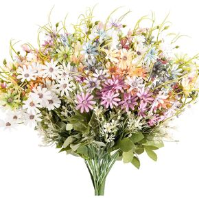 6 Bundles Wildflowers Artificial Flowers Outdoor Fake Daisy UV Resistant Silk Wild Flower Bouquets Bulk Faux Plants Plastic Greenery for Decoration vase Floral Arrangements Home Décor