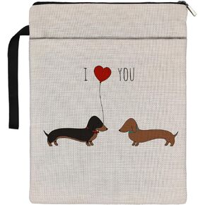 Dachshund Book Sleeve,Dachshund Decor Book Sleeve Book Covers Book Protector Pouch with Zipper,Book Sleeve Gifts for Book Lovers Readers,Book Cover for Paperback 9.4x12.1 Inch