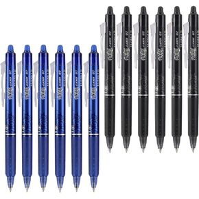Pilot FriXion Clicker 0.7mm, Erasable Gel Pens, Fine Point, 6 Black & 6 Blue (12 Pens)
