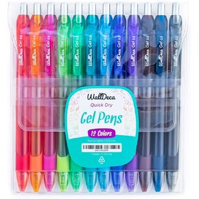 WallDeca Gel Pens | 12 Count, Fine Point Tip (0.5mm), Assorted Rainbow Colors, Retractable | Made for Everyday Writing, Journals, Notes and Doodling