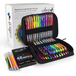 ColorIt Gel Pens Set for Adult Coloring – 192 Pack with 12 Metallic, 12 Neon, 72 Glitter Gel Pens, Premium Ink and 96 Refills for Art, Journals, Crafts, Coloring Books for Adults and Creative Projects
