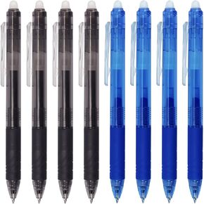 8 Pack Retractable Erasable Gel Pens Clicker Fine Point 0.7mm, Make Mistakes Disappear Comfort Grip for Drawing Writing Planner and School Supplies, Assorted Color Inks
